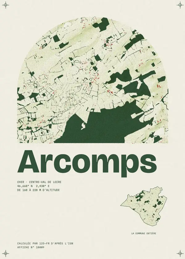 Affiche de Arcomps, calculée par 123-fr d'après l'IGN