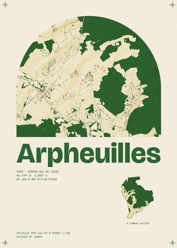 Affiche de Arpheuilles, calculée par 123-fr d'après l'IGN