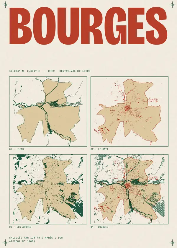 Affiche de Bourges, calculée par 123-fr d'après l'IGN