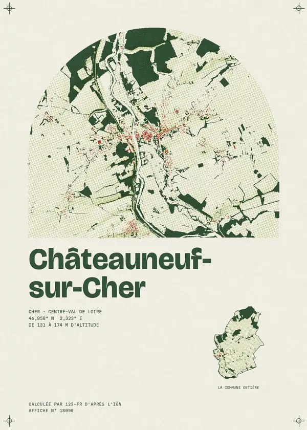 Affiche de Châteauneuf-sur-Cher, calculée par 123-fr d'après l'IGN
