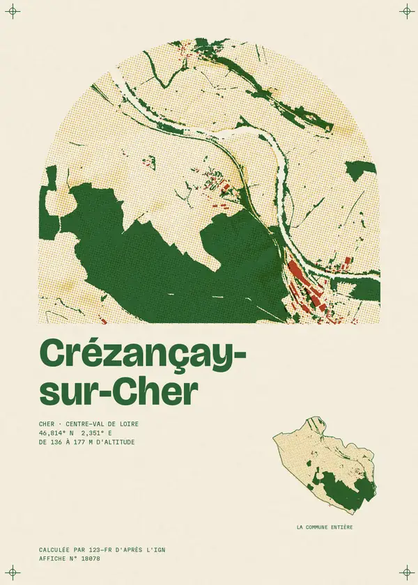 Affiche de Crézançay-sur-Cher, calculée par 123-fr d'après l'IGN