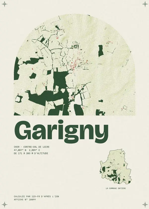 Affiche de Garigny, calculée par 123-fr d'après l'IGN