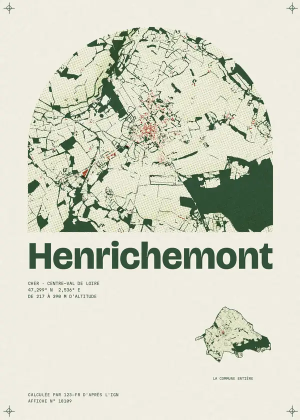 Affiche de Henrichemont, calculée par 123-fr d'après l'IGN