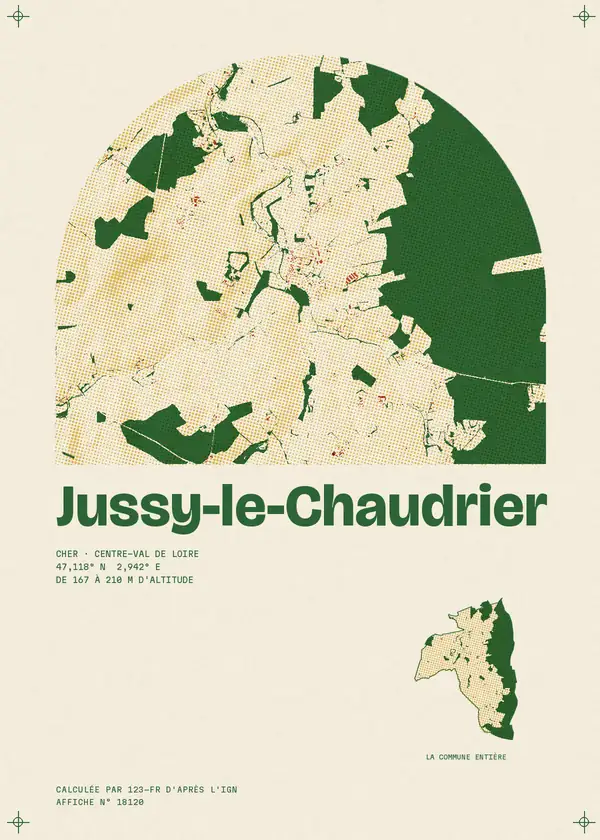 Affiche de Jussy-le-Chaudrier, calculée par 123-fr d'après l'IGN