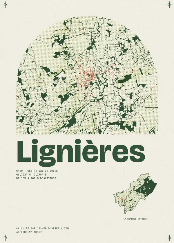 Affiche de Lignières, calculée par 123-fr d'après l'IGN