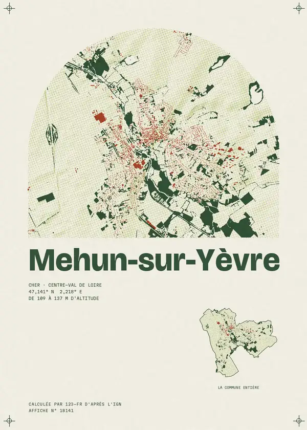 Affiche de Mehun-sur-Yèvre, calculée par 123-fr d'après l'IGN