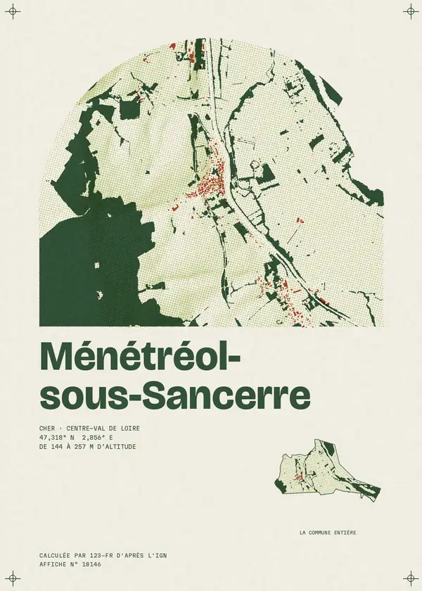 Affiche de Ménétréol-sous-Sancerre, calculée par 123-fr d'après l'IGN