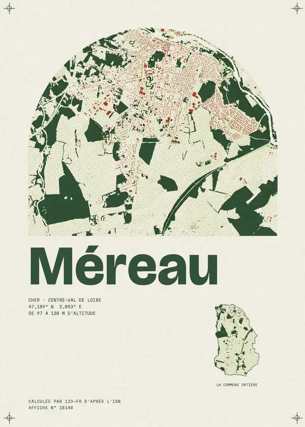Affiche de Méreau, calculée par 123-fr d'après l'IGN