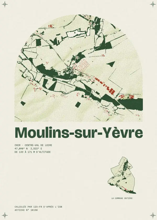 Affiche de Moulins-sur-Yèvre, calculée par 123-fr d'après l'IGN