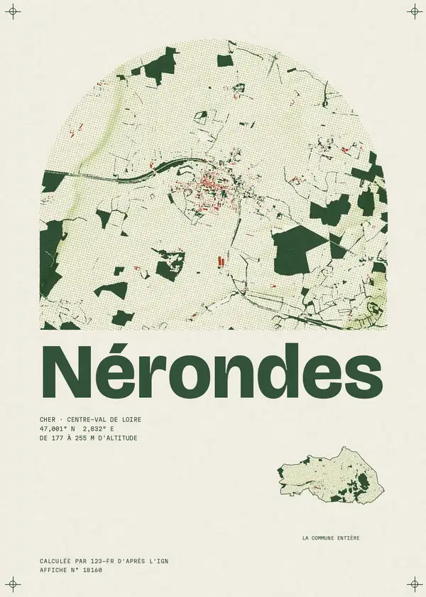 Affiche de Nérondes, calculée par 123-fr d'après l'IGN