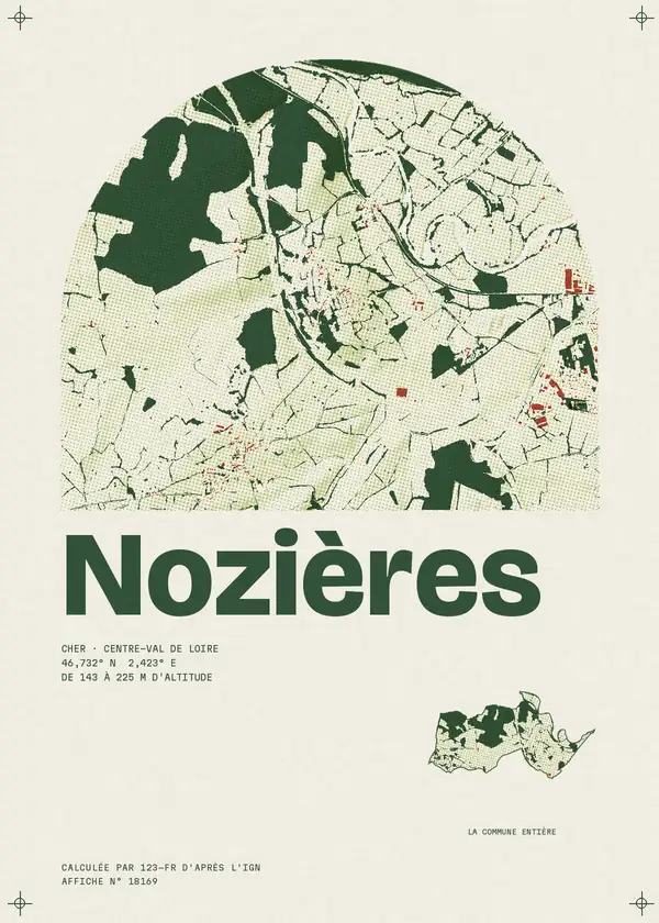 Affiche de Nozières, calculée par 123-fr d'après l'IGN