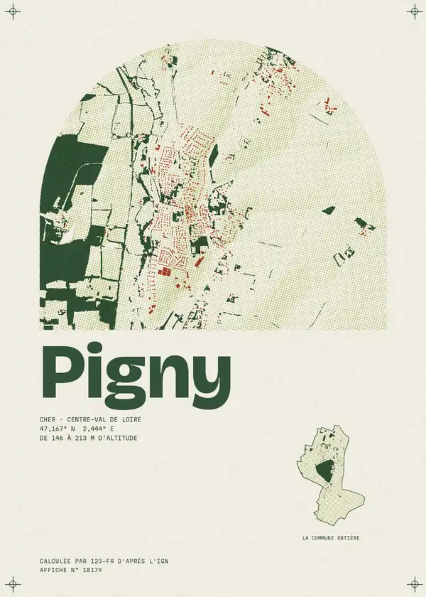 Affiche de Pigny, calculée par 123-fr d'après l'IGN
