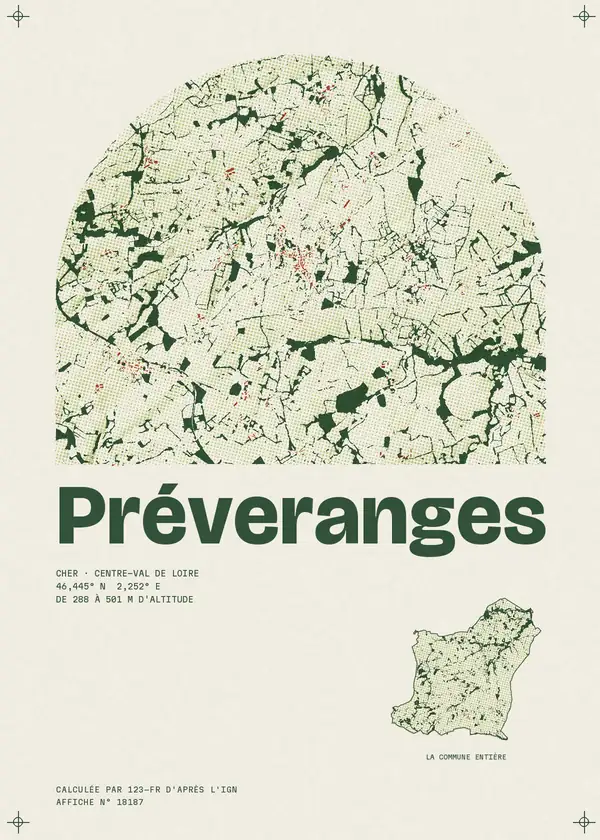 Affiche de Préveranges, calculée par 123-fr d'après l'IGN