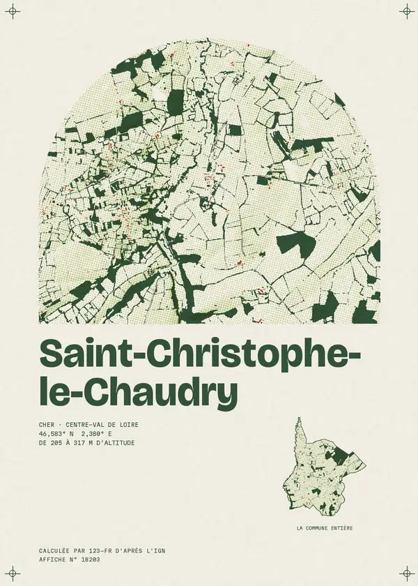 Affiche de Saint-Christophe-le-Chaudry, calculée par 123-fr d'après l'IGN