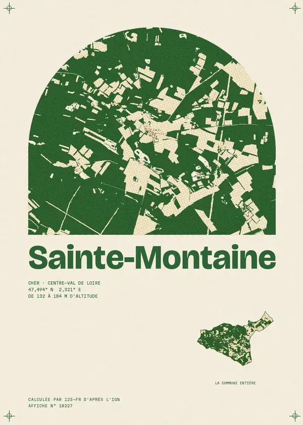 Affiche de Sainte-Montaine, calculée par 123-fr d'après l'IGN
