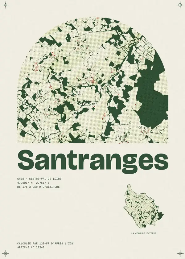 Affiche de Santranges, calculée par 123-fr d'après l'IGN