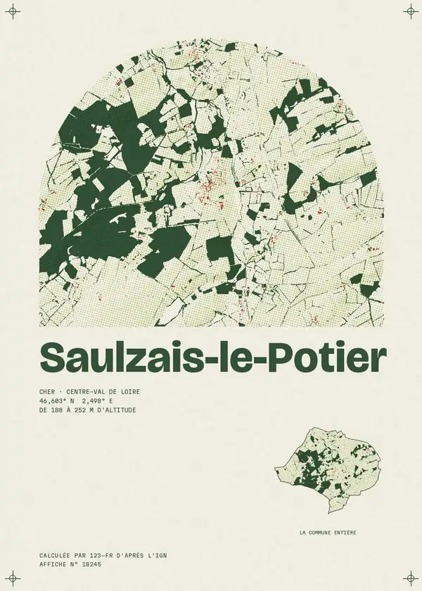 Affiche de Saulzais-le-Potier, calculée par 123-fr d'après l'IGN