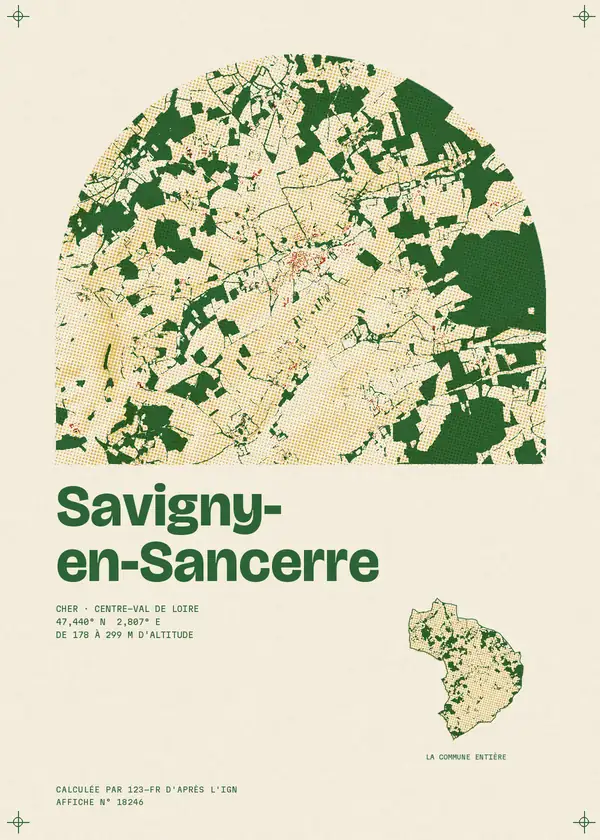 Affiche de Savigny-en-Sancerre, calculée par 123-fr d'après l'IGN