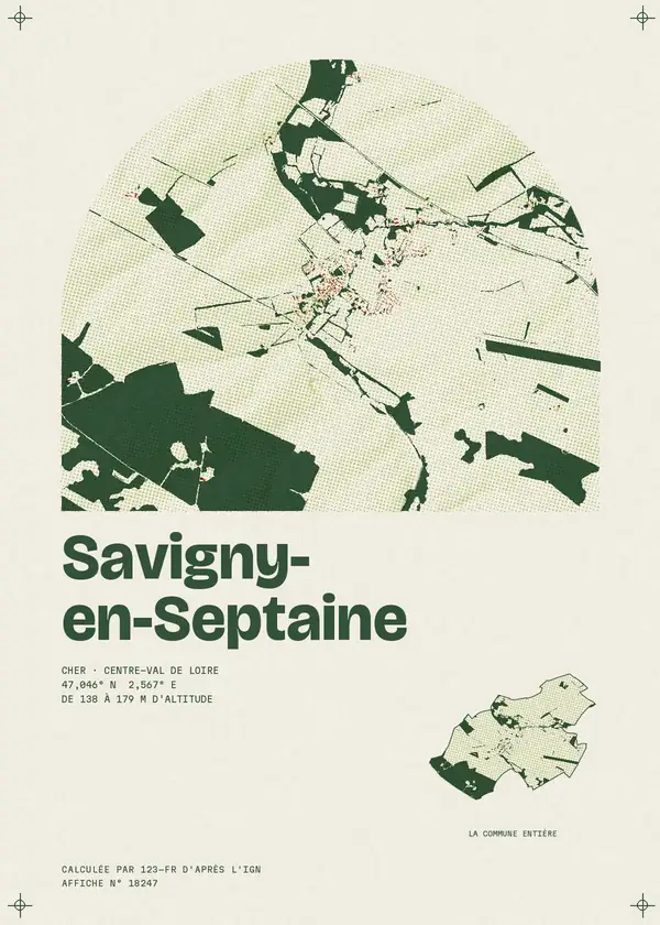 Affiche de Savigny-en-Septaine, calculée par 123-fr d'après l'IGN