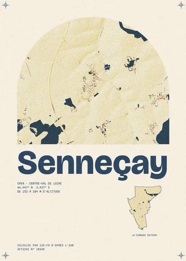 Affiche de Senneçay, calculée par 123-fr d'après l'IGN