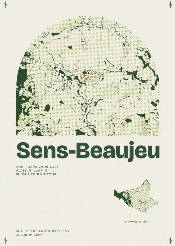 Affiche de Sens-Beaujeu, calculée par 123-fr d'après l'IGN