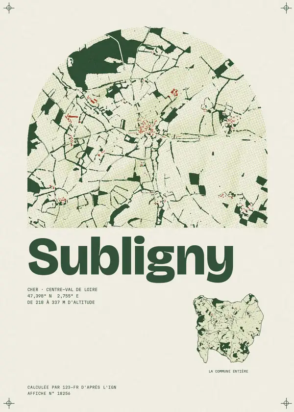 Affiche de Subligny, calculée par 123-fr d'après l'IGN