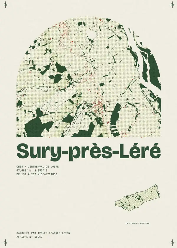Affiche de Sury-près-Léré, calculée par 123-fr d'après l'IGN