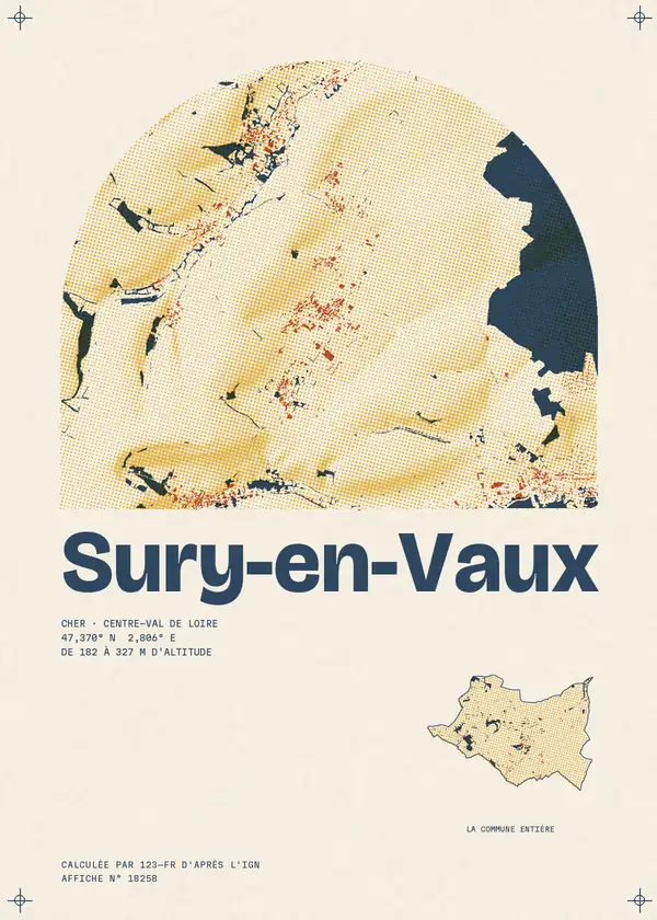 Affiche de Sury-en-Vaux, calculée par 123-fr d'après l'IGN