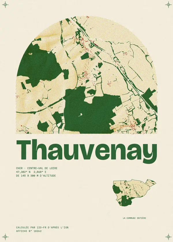 Affiche de Thauvenay, calculée par 123-fr d'après l'IGN