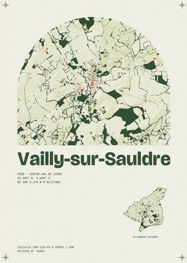 Affiche de Vailly-sur-Sauldre, calculée par 123-fr d'après l'IGN