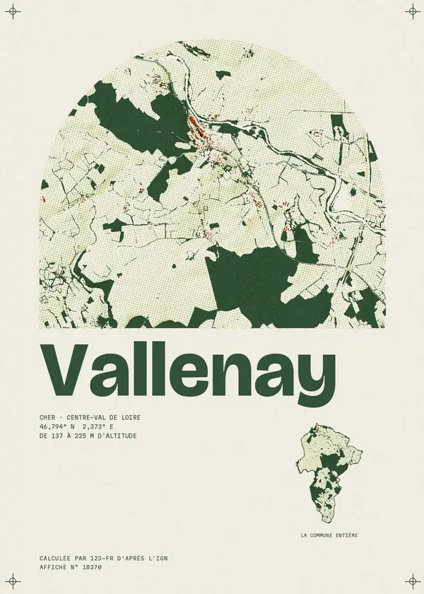 Affiche de Vallenay, calculée par 123-fr d'après l'IGN
