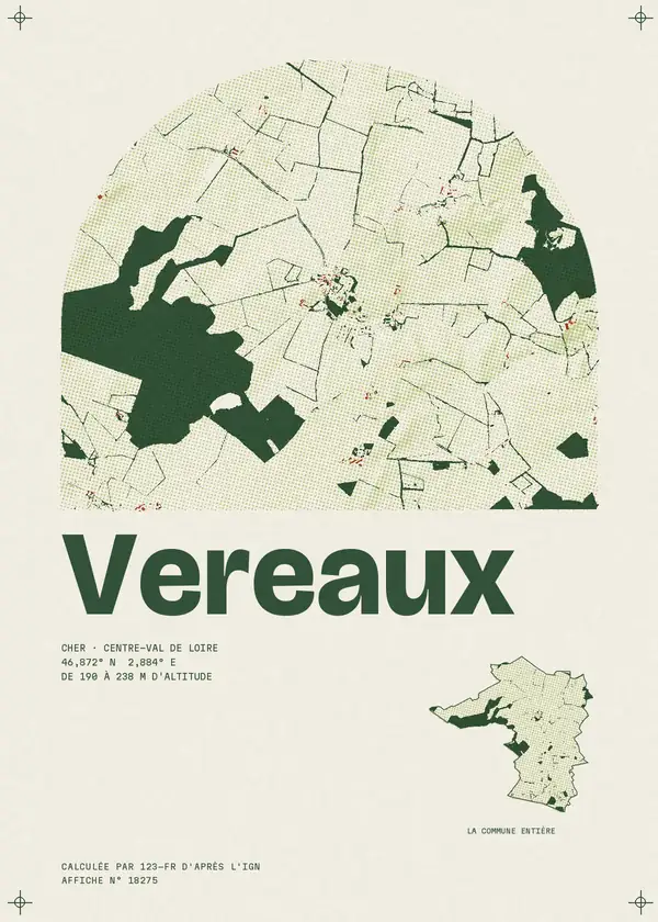 Affiche de Vereaux, calculée par 123-fr d'après l'IGN