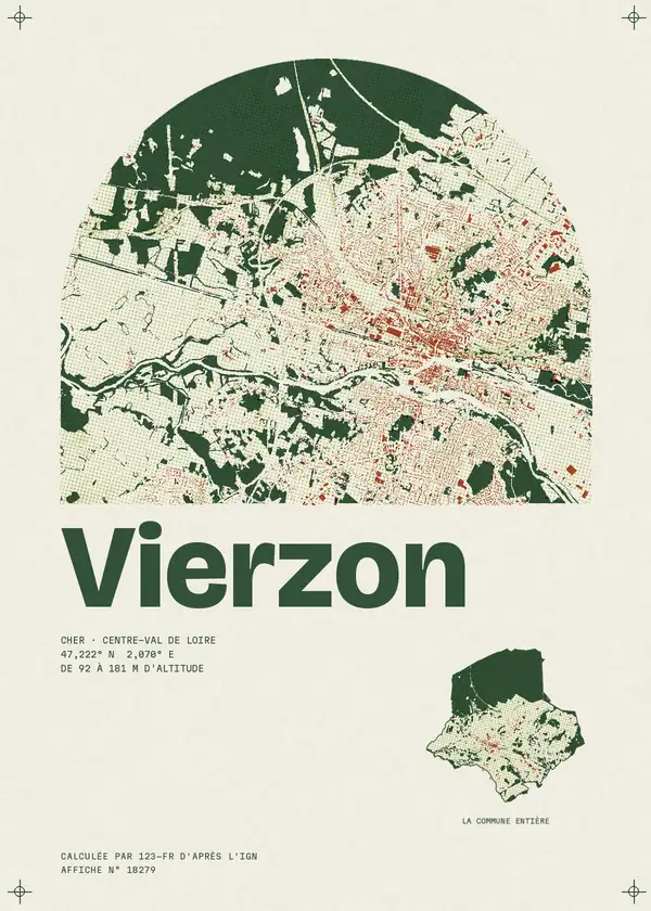Affiche de Vierzon, calculée par 123-fr d'après l'IGN