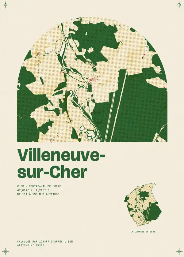 Affiche de Villeneuve-sur-Cher, calculée par 123-fr d'après l'IGN