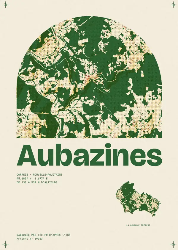 Affiche de Aubazines, calculée par 123-fr d'après l'IGN
