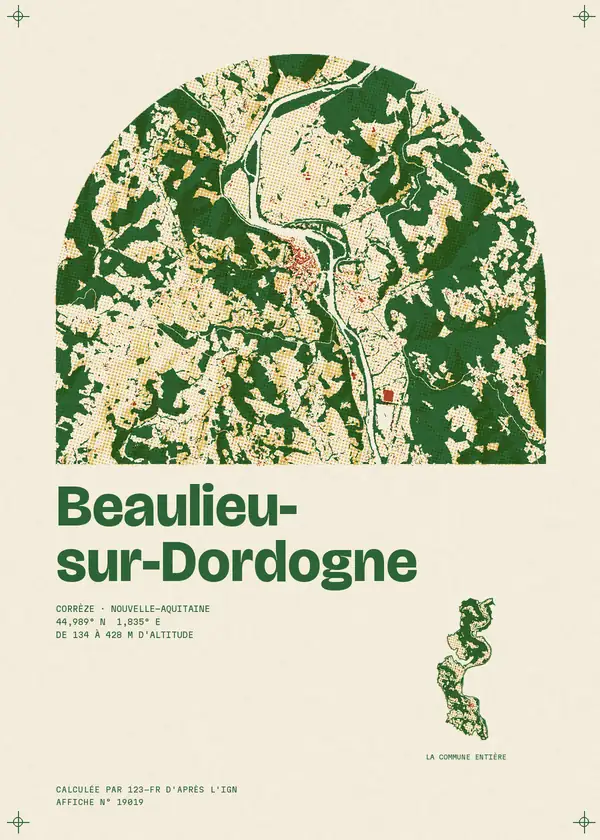 Affiche de Beaulieu-sur-Dordogne, calculée par 123-fr d'après l'IGN