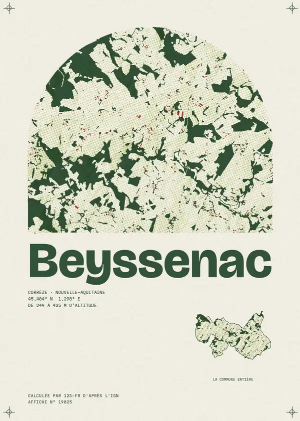 Affiche de Beyssenac, calculée par 123-fr d'après l'IGN