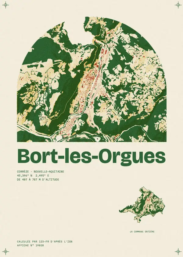 Affiche de Bort-les-Orgues, calculée par 123-fr d'après l'IGN