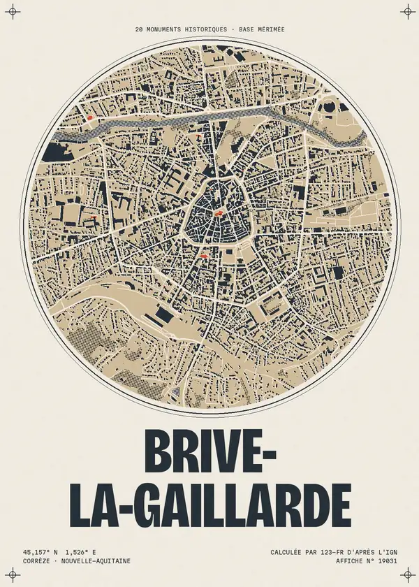 Affiche de Brive-la-Gaillarde, calculée par 123-fr d'après l'IGN