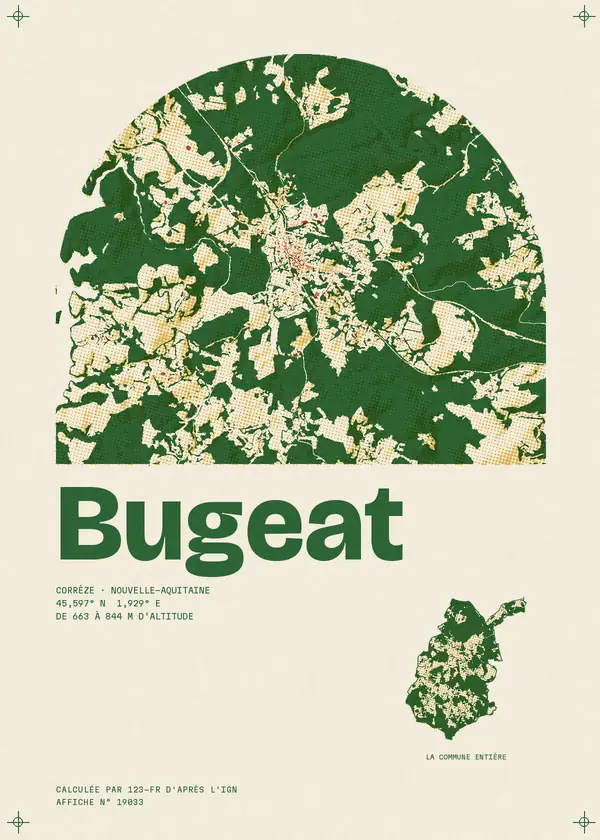 Affiche de Bugeat, calculée par 123-fr d'après l'IGN