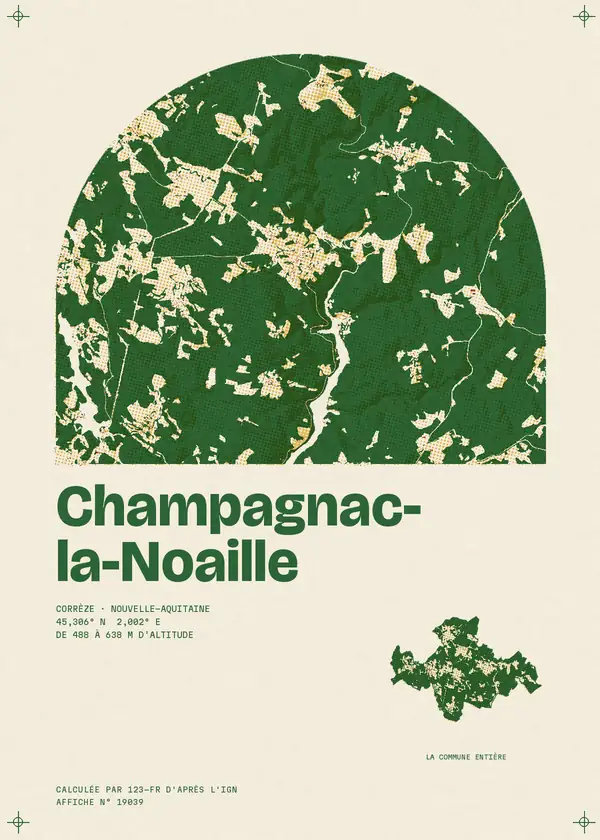 Affiche de Champagnac-la-Noaille, calculée par 123-fr d'après l'IGN