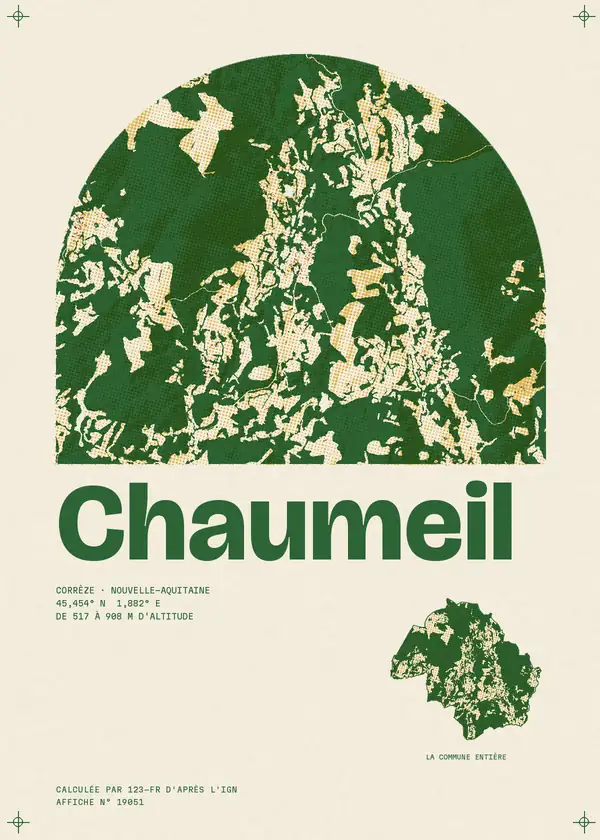 Affiche de Chaumeil, calculée par 123-fr d'après l'IGN