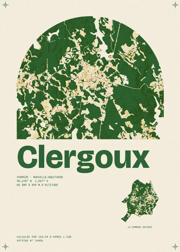 Affiche de Clergoux, calculée par 123-fr d'après l'IGN