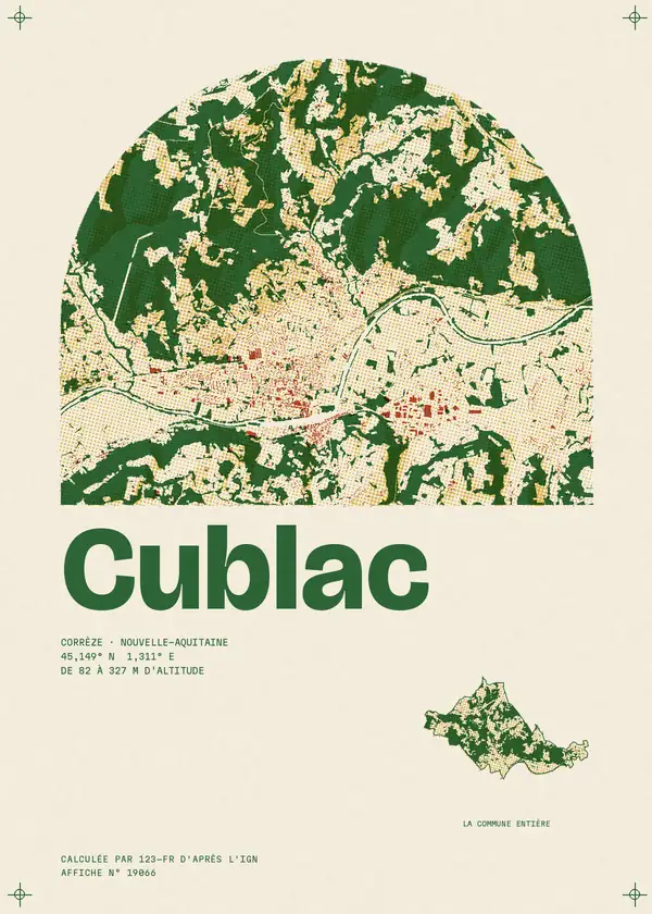 Affiche de Cublac, calculée par 123-fr d'après l'IGN
