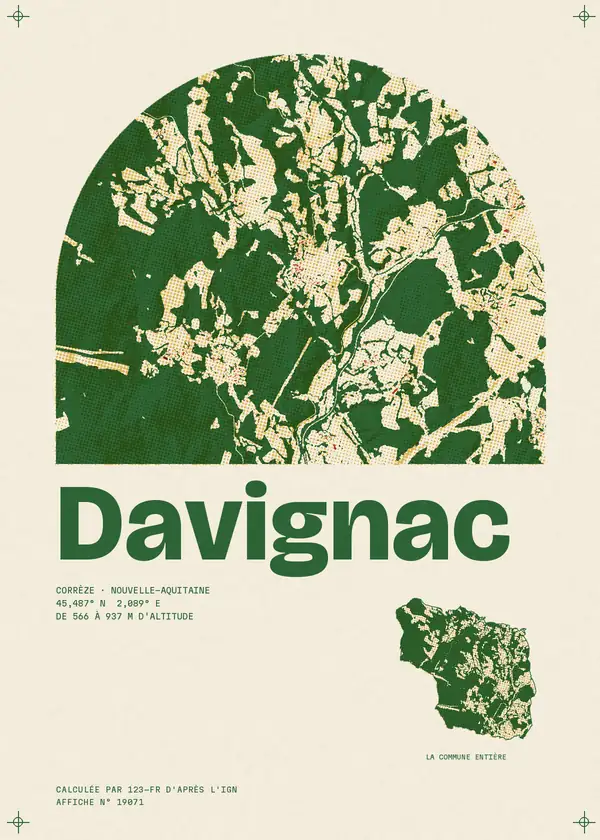Affiche de Davignac, calculée par 123-fr d'après l'IGN