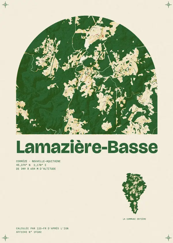 Affiche de Lamazière-Basse, calculée par 123-fr d'après l'IGN