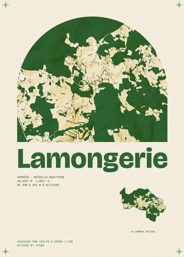 Affiche de Lamongerie, calculée par 123-fr d'après l'IGN