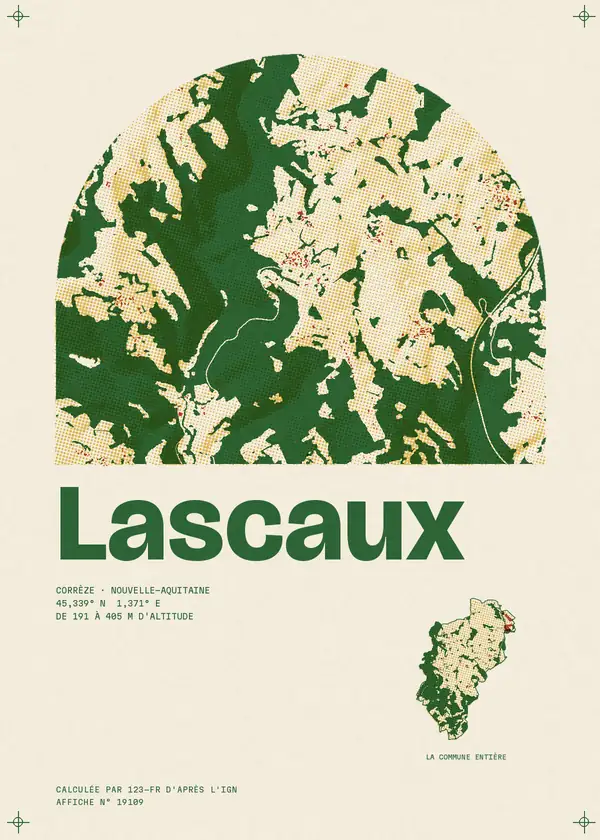 Affiche de Lascaux, calculée par 123-fr d'après l'IGN