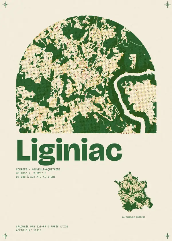 Affiche de Liginiac, calculée par 123-fr d'après l'IGN