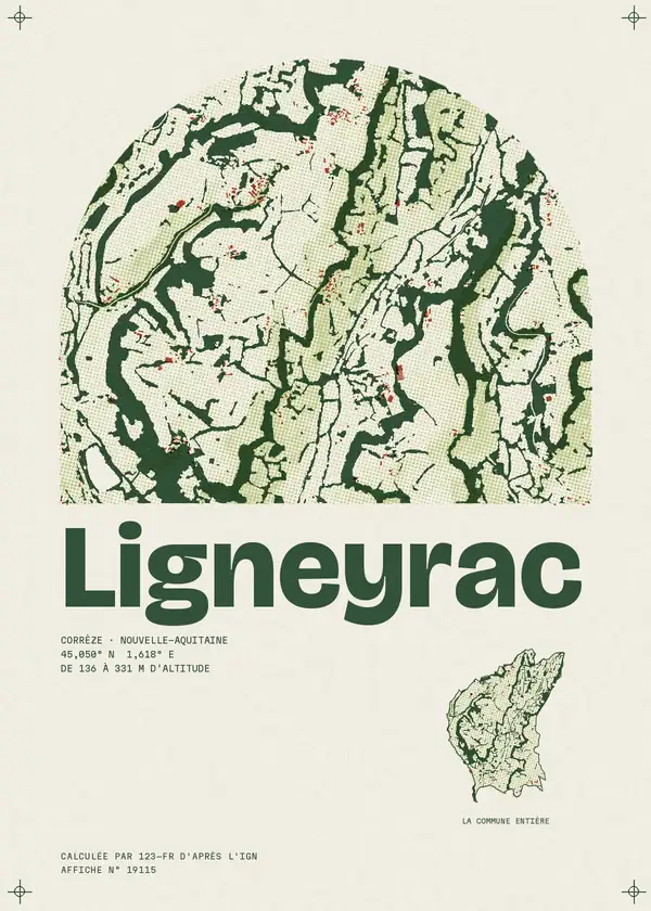Affiche de Ligneyrac, calculée par 123-fr d'après l'IGN